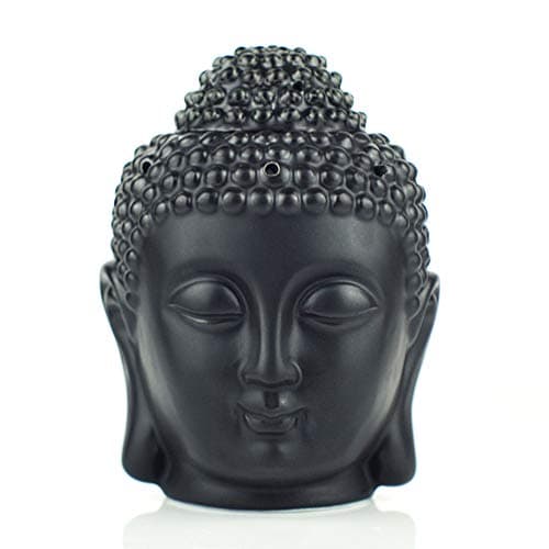 Image of Ruilasago Buddha Head Candle Oil Burner, Ceramic Translucent Statue Hollow Essential Oil Burner Aromatherapy Diffuser Furnace Tealight Candle Holders for Yoga Meditation Room Home Decor (Black)