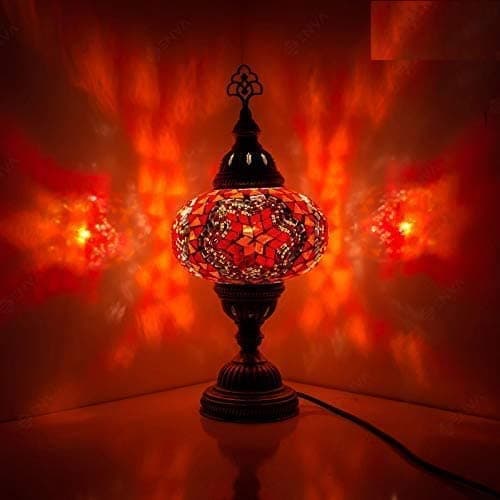 Image of ENVA Turkish Moroccan Style Mosaic Multicoloured Desk Table Lamp, Bronze Base, Unique Light Large Globe (3011)