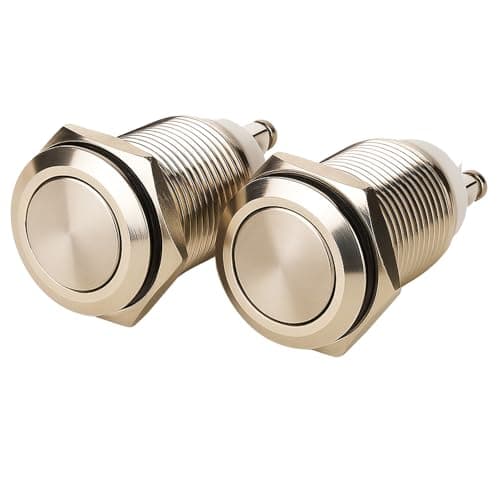 Image of Gebildet 2pcs 16mm 12V/24V/125V/250V/5A Latching Push Button Switch with 2 Screw Terminals Stainless Steel Metal Waterproof Button(Flat Head)