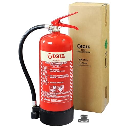 Image of Vigil 6 Litre Foam Fire Extinguisher - Suitable for Class A & B Fires - For Office, Shop, Garage & Workplace - 21A 144B Rating - BS EN3 - Bracket Included - 5-Year Warranty