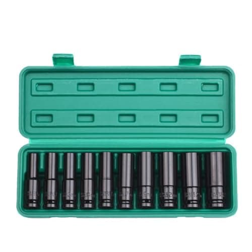 Image of 10-piece 1/2-inch Drive 6-Point Socket Set Metric Sizes 10 Millimeter for 24 Mm Carbon Steel for Wrenches Plus Power Tools — Heavy-Duty Hand Tool Set