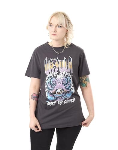 Image of Disney Villains Women's Grey Short-Sleeved T-Shirt | Ursula Graphic Tee | Evil Queen Maleficent Cruella De Vil Gift | Women's Apparel for Fans of Classic Villains