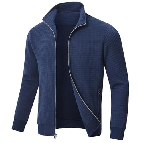 Image of Huayuzh Mens Lightweight Jacket Casual Outdoor Windbreaker Stand Collar Jacket Sport Hiking Running with Zip Pockets Navy L