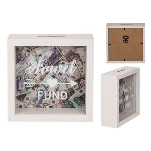 Image of LND Gifts Travel Fund Holiday Savings Box, Money Box For Adults, Travel Gifts For Women, Travel Gifts For Men, Reusable Money Saving Box Money Boxes For Adults Travel Fund Design 15 x 15cm Moneybox