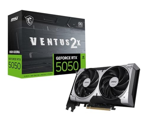 Image of MSI GeForce RTX 5050 8G VENTUS 2X OC Graphics Card - RTX 5050 GPU, 8GB GDDR6 (20Gbps/128-bit), PCIe 5.0 - DUAL-Fan Thermal Design (2 x TORX FAN 5.0) - HDMI 2.1b, DisplayPort 2.1b