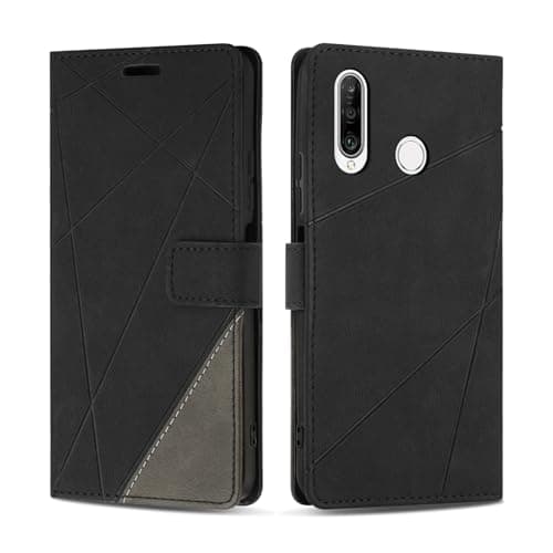 Image of SONWO Case for Huawei P30 Lite, Premium PU Leather Flip Wallet Case Cover with Magnetic Closure and Card Slots, Phone Case for Huawei P30 Lite, Black