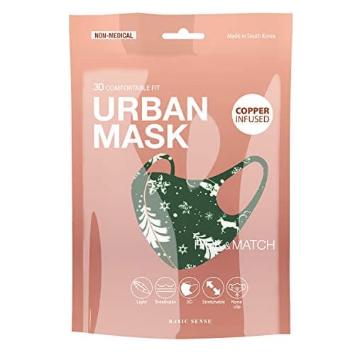 Image of Basic Sense CHRISTMAS Copper Ion Infused Washable Reusable Face Coverings Masks Made In South Korea (Reindeer - Green)
