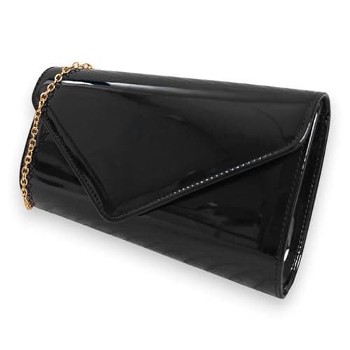 Image of fi9 Patent Leather Bridal Wedding Evening Handbag Party Clutch Shoulder Hand Bag (Black)
