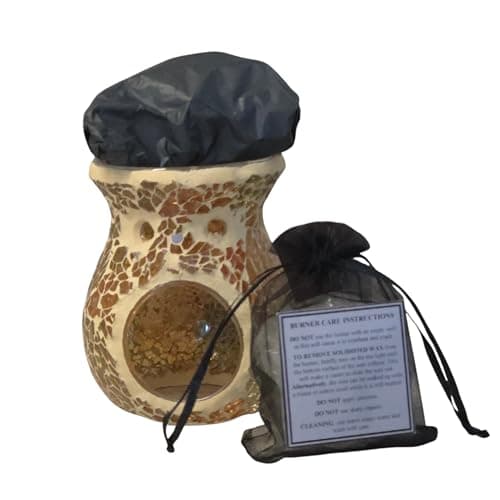 Image of Wax melt and wax melt/oil crackle effect iredesent burner gift set or starter pack, small and large burners. (Brown, Small)