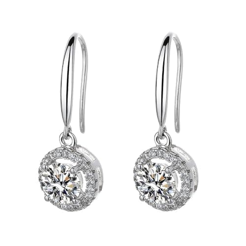 Image of RoseJeopal Silver Drop Earrings for Women, Sterling Silver Dangle Hook Earrings, Hypoallergenic Cubic Zirconia Earrings, Anniversary Christmas Jewellery Gift for Women Wife