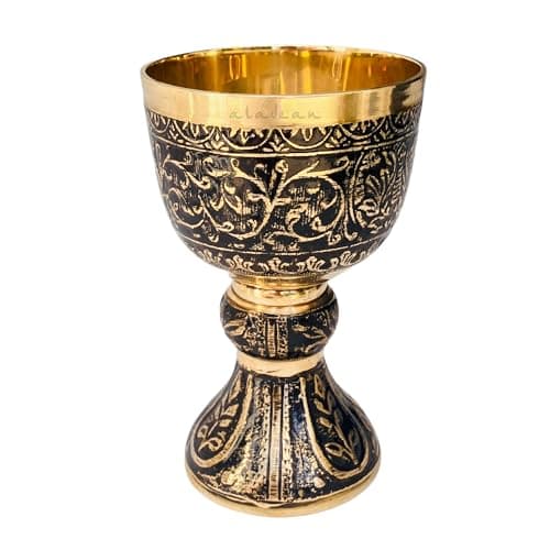 Image of Vintage Chalice Medieval Goblet | 1x Solid Brass Red Wine Glass Cups of Royal King Arthur - Renaissance, Birthday Gifts Christmas Wedding Anniversary Novelty Ceremonial Drinkware (Duke Goblet)