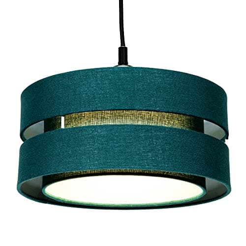 Image of Contemporary Quality Forest Green Linen Fabric Triple Tier Ceiling Pendant Light Shade | 60w Maximum | Designer Style | 26cm Diameter by Happy Homewares
