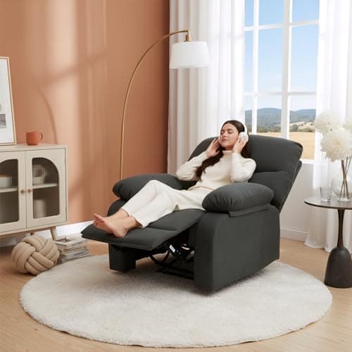 Image of Panana Manual Recliner Chair Fabric Armchair, Adjustable Reclining Chair Single Padded Seat Recliner Sofa for Living Room Office Lounge, Dark Grey