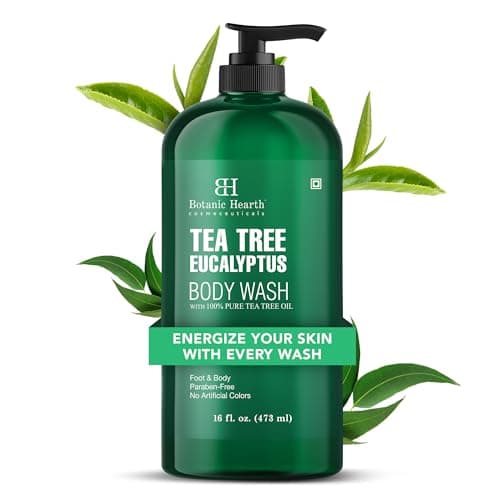 Image of Botanic Hearth Tea Tree & Eucalyptus Body Wash 16 fl oz (473 ml) | Antifungal Cleanser with Peppermint & Sea Buckthorn, Soothes Dry Itchy Skin & Body Odour, Sulphate & Paraben Free