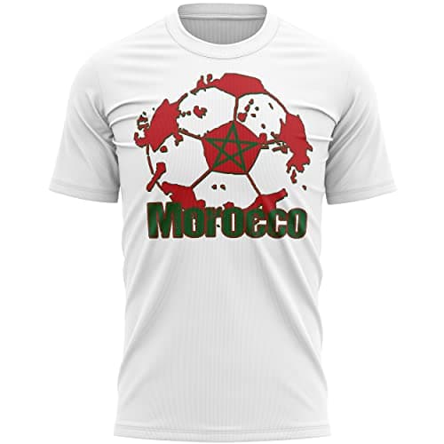 Image of Morocco Football Flag Mens T Shirt, Morocco Soccer Gifts for Dad and Grandad, Moroccan Football Supporters Tee 2022, XL, White