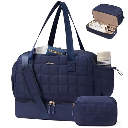 Image of LOVEVOOK Travel Bags for Women, Lightweight Puffer Weekend Maternity Hospital Overnight Holdall Duffel Bags, Gym Bag with Shoe Compartment & Wet Pocket, Carry On Hand Luggage for Flight Sports, Blue