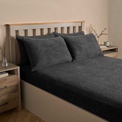 Image of OHS Teddy Fleece Pillowcases, Fluffy Pillow Case Side Sleeper Warm Cosy Soft Thermal Pillowcase Fleece Hotel Quality Luxury Pillow Cover - Charcoal Grey, 2 Pack