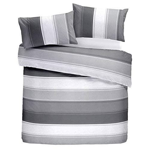 Image of Fusion Betley Stripe Reversible Duvet Cover Set, Grey, Double