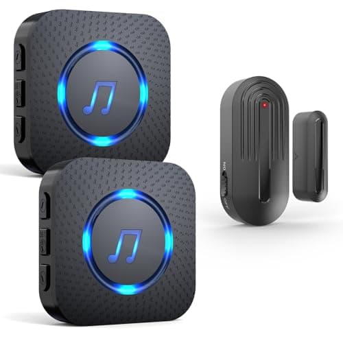 Image of SANJIE Wireless Door Open Alarm Sensor Chime for Home Business Shop Office When Entering,Shop Entry Chime, 500FT Long Range,55 Ringtones 5 Volume Level,Door Alarm 2 UK Plug in Receiver 1 Sensor,Black