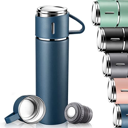 Image of Stainless Steel Water Bottle, Insulated Travel Mug with Leakproof Cup Lid & Handle, 500ml Double Walled Vacuum Flask, Coffee Cup Drink Bottle Keep 12h Hot & Cold for Gym Home Office Outdoor, Blue