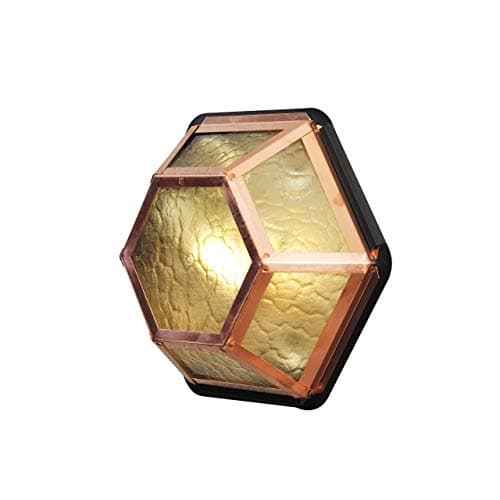 Image of Konstsmide Handmade Outdoor Wall Lights Mains Powered/Castor Bulkhead Wall and Celling Light/1 x 60 W E27 Max Wall Lamp/Amber Acrylic Panel/Copper/IP23/Copper Outside Light