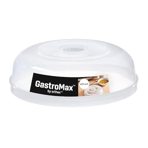 Image of GastroMax Clear Microwave Cover for Food 25cm Wide w/Air Vent - BPA Free Plastic Food Safe Microwave Oven Plate Cover - Dishwasher Safe Microwave Food Cover Max 100 Degrees Celsius Heat Resistance