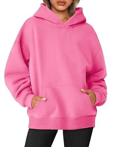 Image of Jhsnjnr Women's Oversized Gym Hoodie Long Sleeve Pullover Hoodies Casual Fleece Plain Hooded Sweatshirts Pink