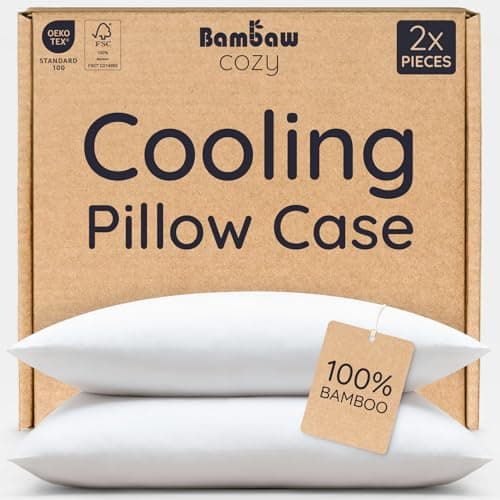Image of Bambaw Bamboo Pillowcase 50x75 cm, 2 Pack, Cooling Pillow Cases for Night Sweats, 100% Bamboo Pillowcases Pack of 2, Anti Acne Pillowcase, Allergy Friendly Pillow Case with Envelope Closure (White)