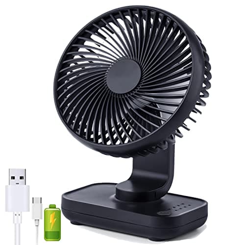 Image of Panlom USB Desk Fan 5.4" Inch 4 Speeds Cooling Quiet Operation 90° Variable Tilt Wireless Small Rechargeable Table Fan Perfect for Bedroom Office (Dark Blue)