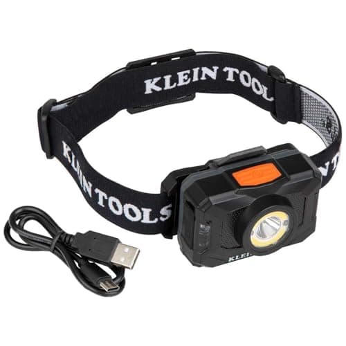 Image of KLEIN TOOLS Rechargeable 2-Color LED Headlamp, Fabric Strap, Spotlight, Floodlight, Red LED, 800 Lumens, USB Cable, Camping, Running 56414