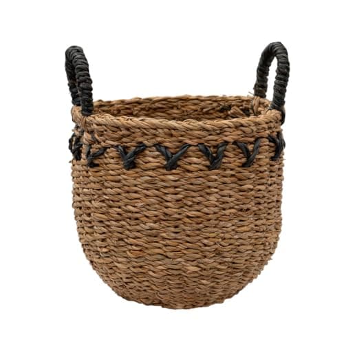 Image of Arthur Cameron – Haora Handwoven Artisanal Storage – Decorative Seagrass Basket with Black Detailing & Tapered Base, Versatile Planter Basket with Handles for Stylish Home Organisation (Medium)