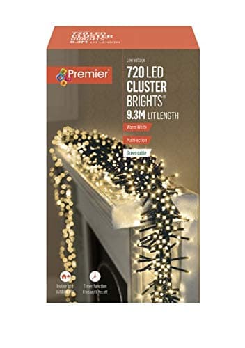 Image of Premier Decorations - 720 Multi Action Cluster LED Lights with Timer - Warm White