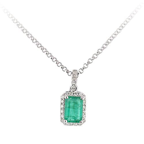 Image of Naava Women's 18 ct White Gold Diamond and Emerald Pendant Necklace of Length 40 cm