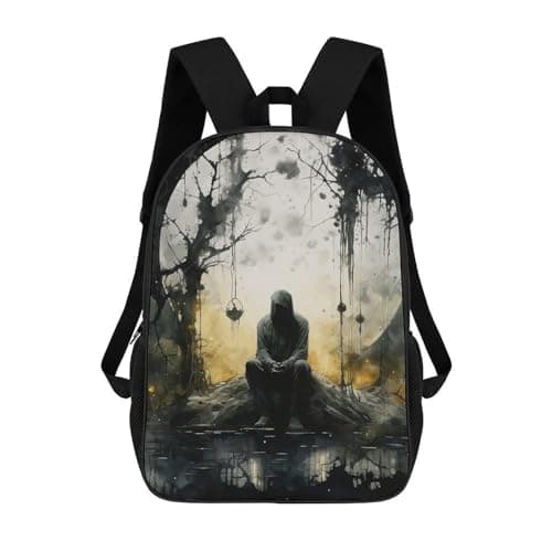 Image of Laptop Backpack Casual Daypack Waterproof With The Moon Computer Bag Business Work Bag for Travel, Man Under Moon Shadow, 17", Travel Backpacks