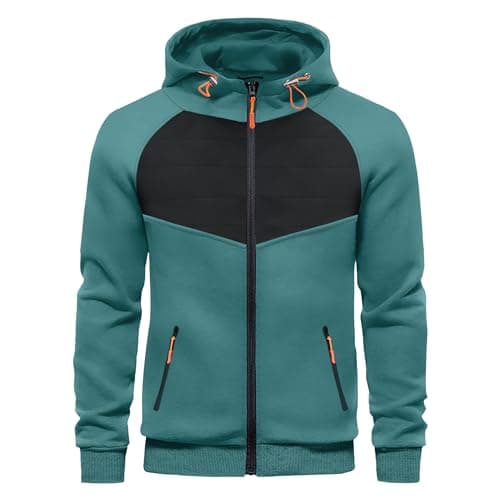 Image of Mens Zipped Hoodies Fleece Hooded Sweatshirt Pullover Hoody Jackets Jumper Tops Casual Zip Up Cardigan Green M