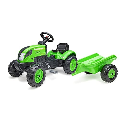 Image of Falk Country Farmer Tractor with Trailer - Green Outdoor Ride-on Pedal Tractor for Kids Ages 2+