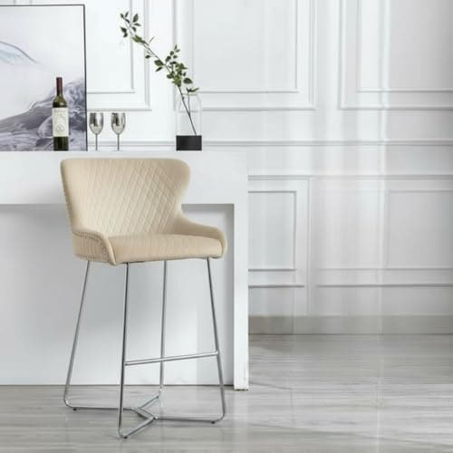 Image of ASR INTERIORS Luxury Mink Plush Velvet Bar Stool with Backrest & Footrest – Comfortable Breakfast Bar Chair - Modern Chrome Base for Kitchen Counter Home Bar Pub & Restaurant Seating (Pack of 1, Mink)