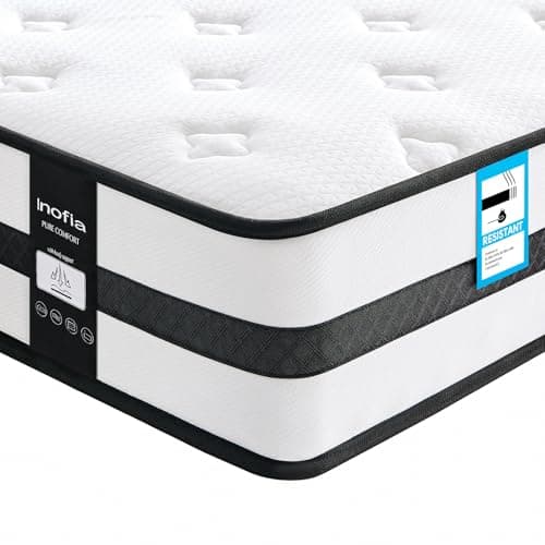 Image of Inofia Single Mattresses Memory Foam Sprung 3FT, 10.3 Inch Hybrid Mattress with Zone Support Memory Foam & Cooler Knitted Fabric, Medium Firm Original Collection, 100 Night Home Trial