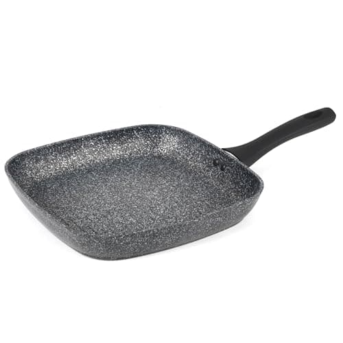 Image of Salter Megastone 28 cm Grill Frying Pan – 10 x Tougher Non-Stick, PFOA-Free, Forged Aluminium Griddle Pan, Suitable For All Cooking Hobs, Dishwasher & Metal Utensil Safe, Soft Touch & Stay Cool Handle