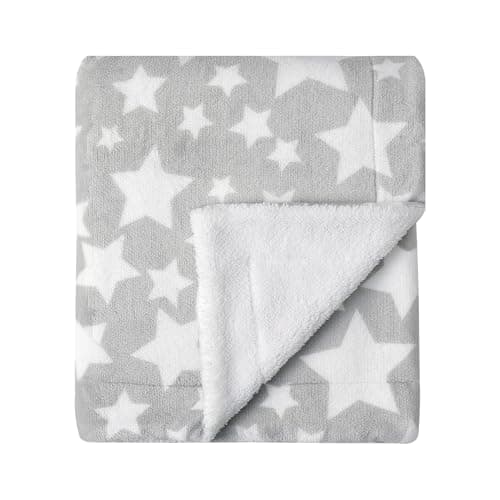 Image of CREVENT Cozy Soft Warm Two Layers Sherpa Baby Blanket for Girls Boys, Newborn Essentials for Infant, Baby Shower Receiving Gift - Star Grey 75X100cm