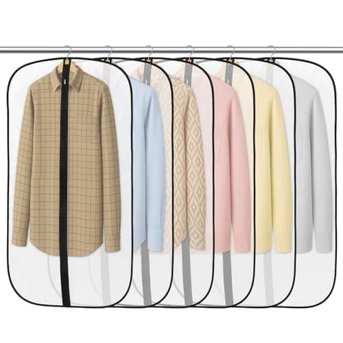 Image of 6 Pack Garment Bags 60 * 100cm, PEVA Translucent Garment Covers, 40inch Suit Storage Bags, Dress OrganizerUsed To Protect Shirts, Winter Coats, Jackets, Evening Dresses and Other Garments