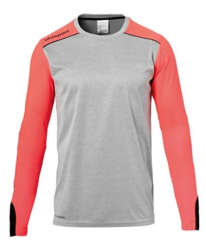 Image of Uhlsport Uhlsh Men Tower Goalkeeper Long Sleeve Shirt Men's Long Arm Shirt - Dark Grey Melange/Fluo Ro, Large