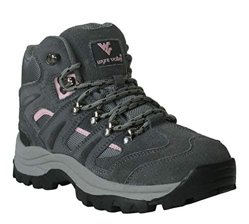 Image of Womens Ladies Waterproof Genuine Leather Breathable Lace Up Memory Foam Hiking Outdoor Trekking Boots UK Sizes 3-8 (Grey/Pink, Numeric_6)