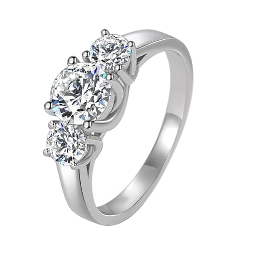 Image of GAUEIOUR Sterling Silver Rings for Women Girls Cubic Zirconia Thumb Ring Promise Wedding Engagement Rings,Three Diamonds Sparkling Jewelry, Timeless Themed Accessories, Anniversary Jewelry Gifts