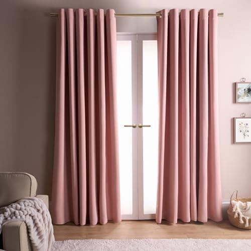 Image of Dreamscene Eyelet Blackout Curtains Pink, Decorative Black Out Curtain for Bedroom Living Room Soft Modern Thermal Lined Blackout Curtains 2 Panels, 66x72”