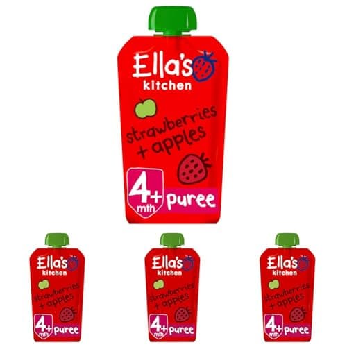 Image of Ella's Kitchen Organic Strawberries & Apples Baby Pouch 4+ Months, 120g (Pack of 4)