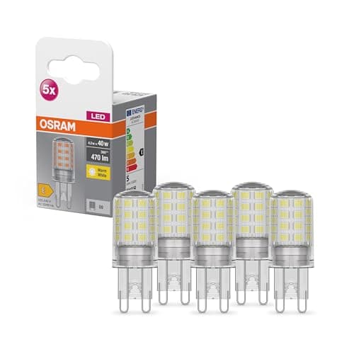 Image of OSRAM Star PIN LED bulb for G9 base, clear glass, warm white (2700K), 470 lumens, replacement for traditional 40W replacement, bulbs, not dimmable, pack of 5