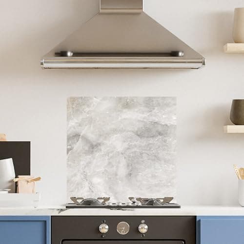 Image of Premium x 75 cm White Marble Glass 6mm Kitchen Splashback Heat Resistant Toughened Polished Edges - Back Splash Back Coloured Hob Painted Tempered Splashback ((w)60cm x (h)60cm)
