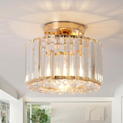 Image of ZYDTRIP Crystal Ceiling Light Fixture Semi Flush Mount Ceiling Lamp Modern Gold Crystal Chandelier for Living Room Hallway Dining Room Kitchen