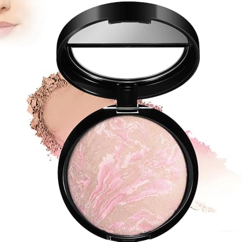Image of Baked Powder Foundation For Mature Skin With Full Coverage & Shimmer Finish - Long-Lasting 24-Hour Transfer-Resistant Pressed Powder In A Sleek Black Compact With Mirror (PORCELAIN)